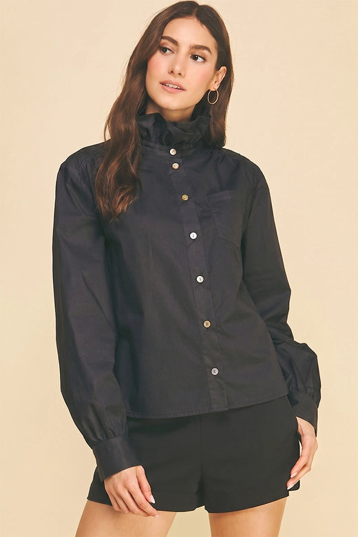 Ruffled High-Neck Shirt
