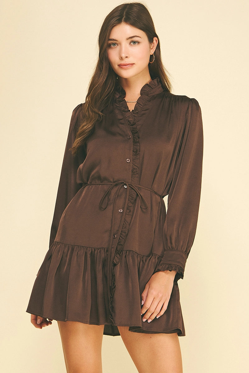 Satin Ruffled Mini Dress