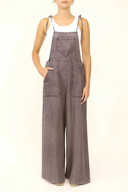 Tie Shoulder Soft Denim Jumpsuit