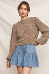 Puffed Sleeve Cropped Confetti Sweater