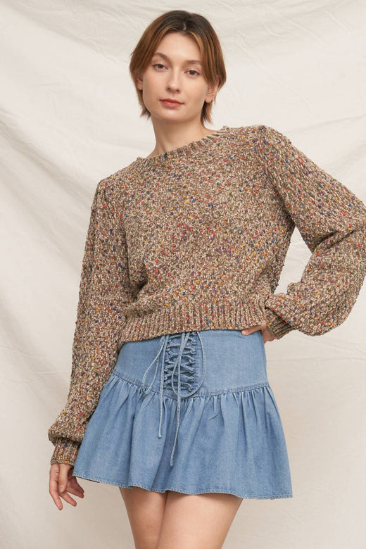 Puffed Sleeve Cropped Confetti Sweater