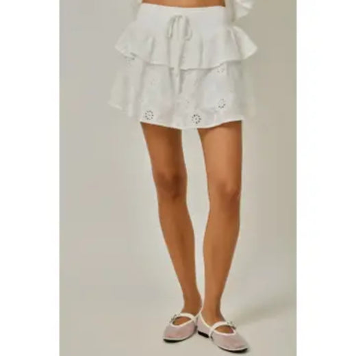 Floral Eyelet Lace Tiered Skort