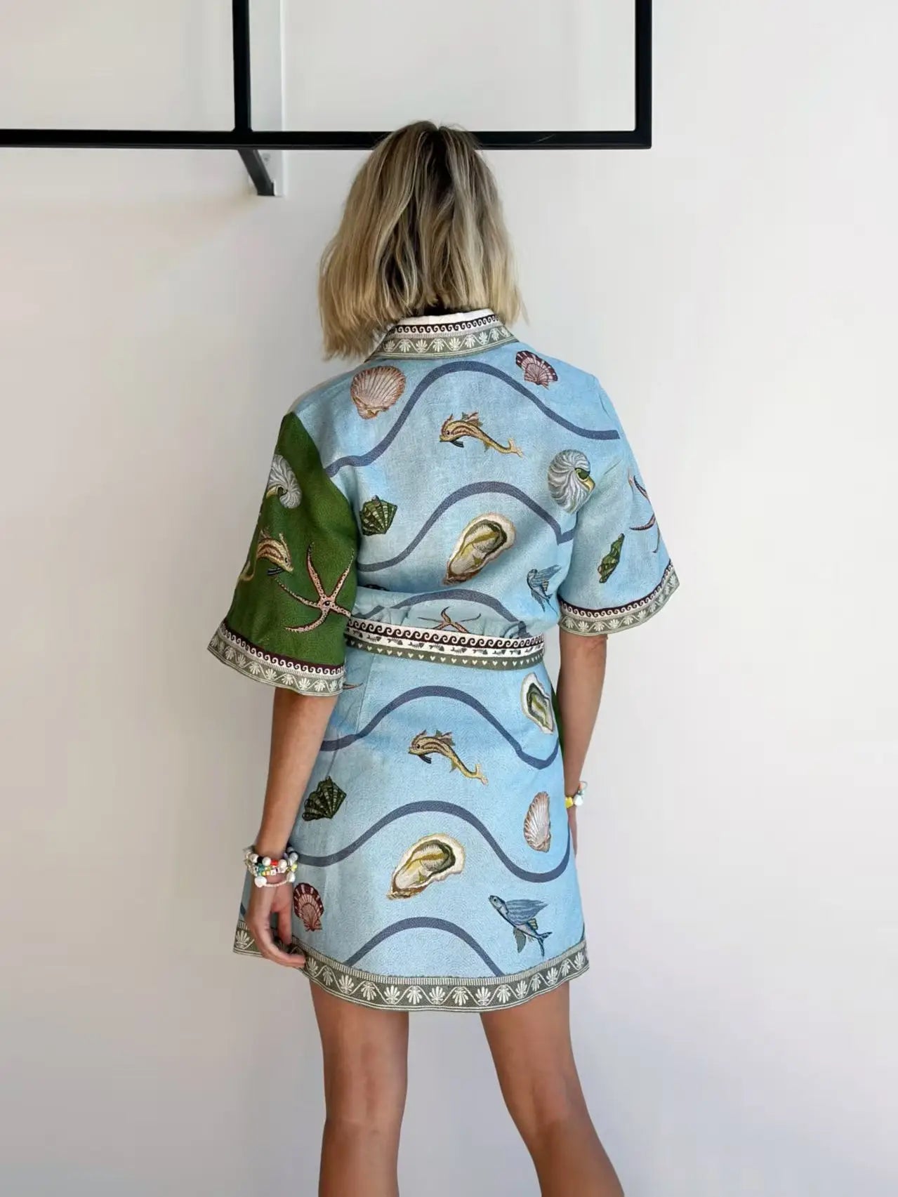 Seashell Print Button-Up Dress