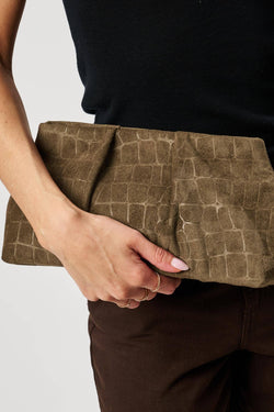 Elva Croc Embossed Faux Suede Clutch