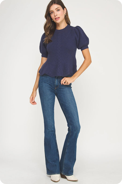 Peplum Puff Sleeve Knit Top