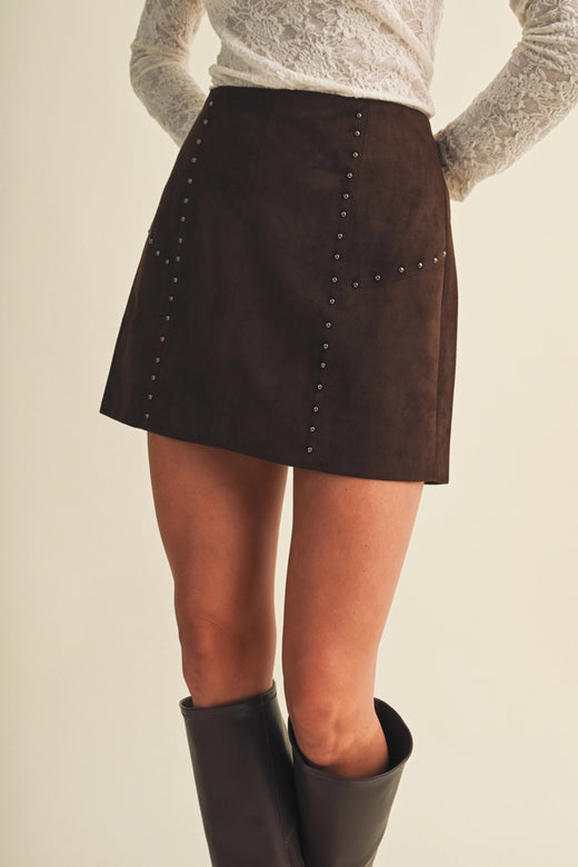 Studded Seam Geometric A-Line Skirt