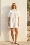 Ruffle Shoulder Cotton  Mini Dress