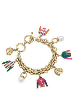 Triple Crown Jockey Silk Enamel Charm Bracelet in Multi