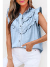 Chic Cap Sleeve Frilled Button Up Denim Shirt