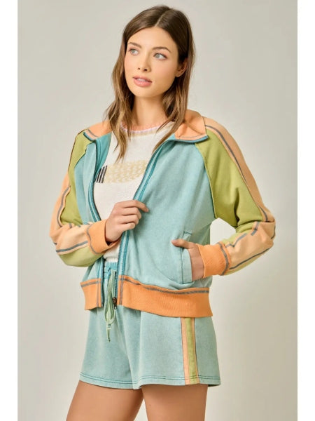 Color Block Zip Up Jacket