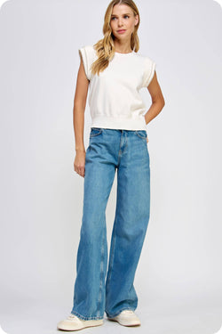 Pearl Trim Sleeveless Knit Sweater Top