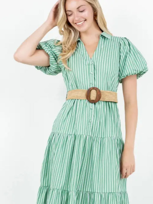 Belted Puff Sleeve Shirt Dress
