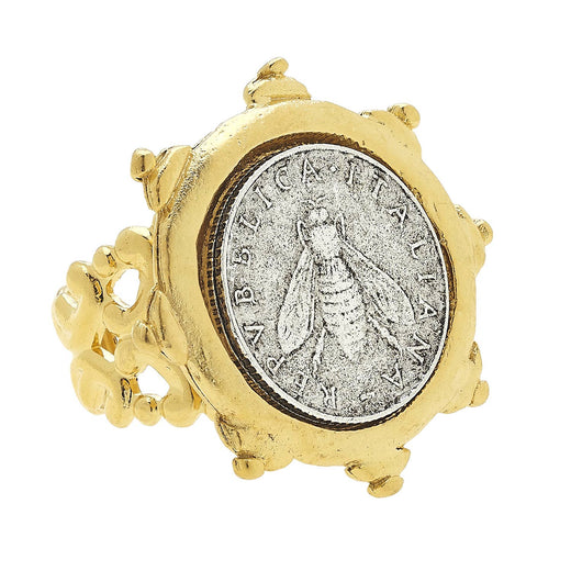 Gold and Silver Bee Coin Adjustable Ring