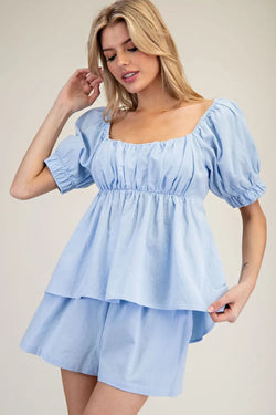 Puff Sleeve Open Back Short Set