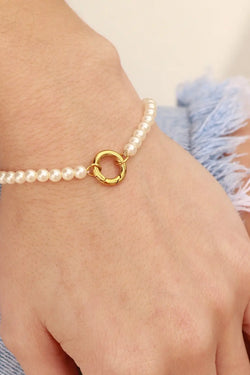Bracelet - Gold Beaded Pearl  w/Charm Holder