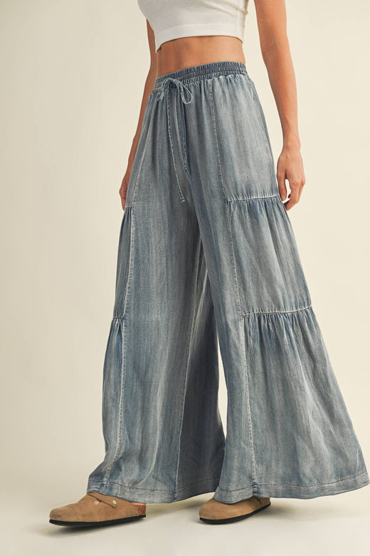 Ruffled Wide Leg Denim