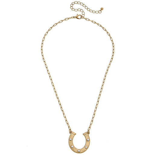 Mona Horseshoe Pendant Necklace in Worn Gold