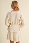 Drawstring Waist Peplum Knit Pullover