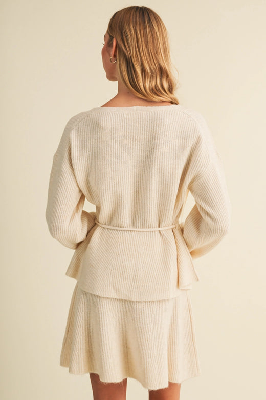 Drawstring Waist Peplum Knit Pullover