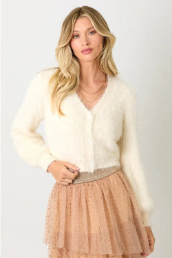 Puff Sleeve Fuzzy Cardigan