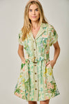 Tropical Floral Print Shirt Dress