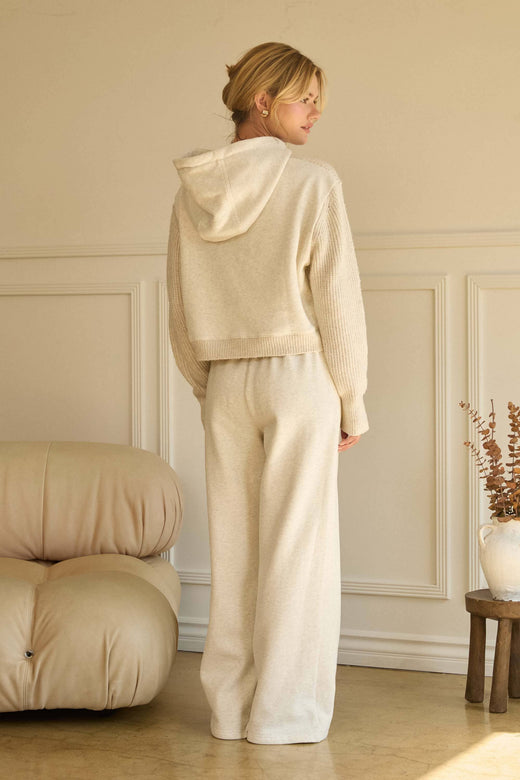 Knitted Hoodie Mixed Media Sweater