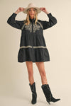 Embroidered Button Mini Dress