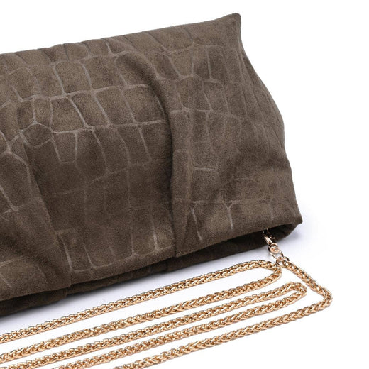 Elva Croc Embossed Faux Suede Clutch