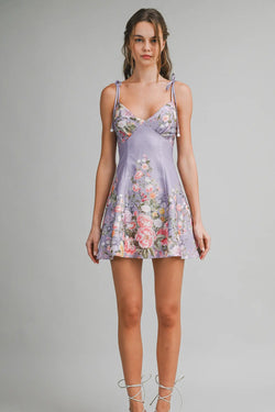 Lavender Satin Mini Flare Dress