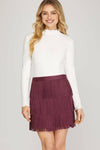 Faux Suede Fringe Mini Skirt