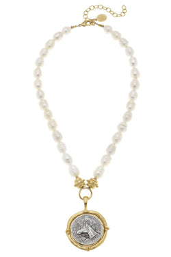 Gold and Silver Horse on Genuine Freshwater Pearls