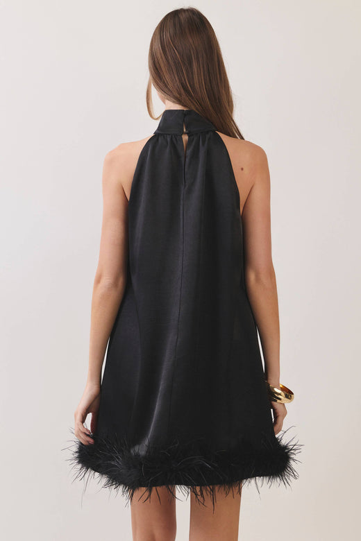 Feather Trim Halter Mini Dress