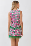 Floral Print Feather Trim Sleeveless Top