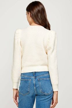 Puff Shoulder Textured Knit Sweater