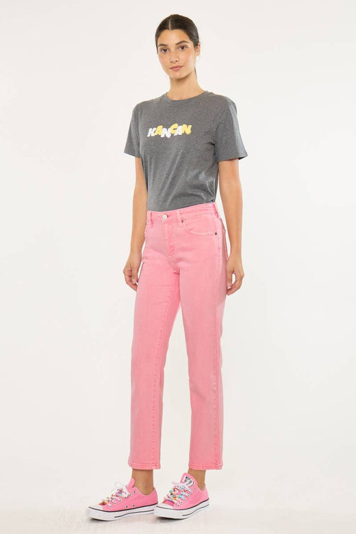 Pink Mid Rise Straight Jean