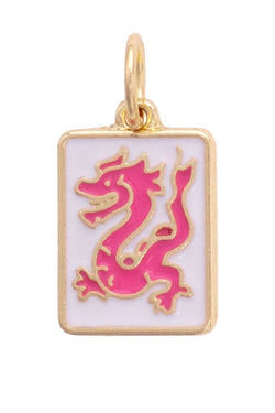Dragon Mahjong Tile Charm in White & Pink