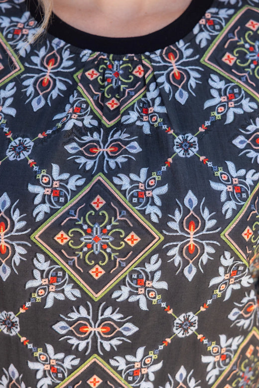 Ornamental Tile Embroidered Print Top