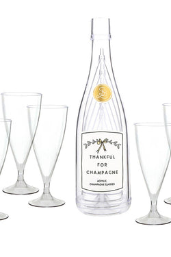 Acrylic Champagne Bottle + Glasses - Thankful
