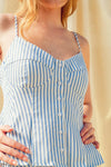 Stripe Stretch Button Front Peplum Top