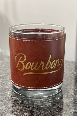 Bourbon Word Faux Leather Rocks Glass GOLD