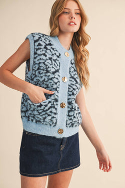 Leopard Knit Sweater Vest