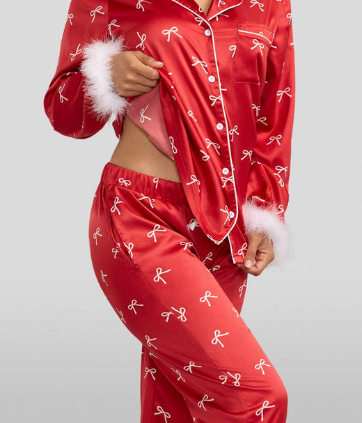 Christmas Bow Satin Feather Pajamas