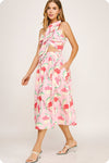 Knotted Flower Bow Floral Midi Dress