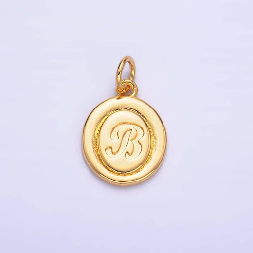 Letter Initial Engraved Stamped Oval Charm