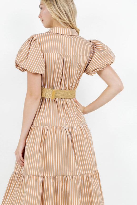 Belted Puff Sleeve Shirt Dress