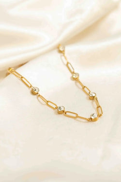 18K Gold Pvd Steel Station Stone Paperclip Chain Necklace