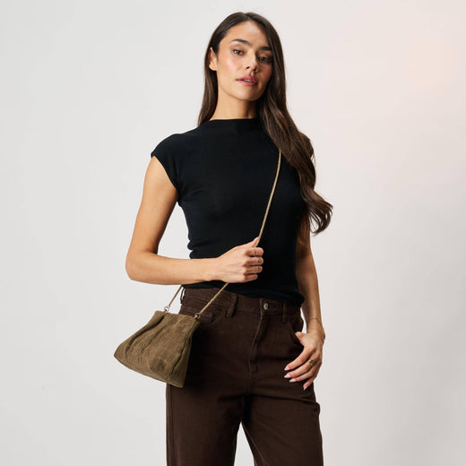 Elva Croc Embossed Faux Suede Clutch