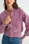 Washed Blended Berry Cable Knit Cardigan