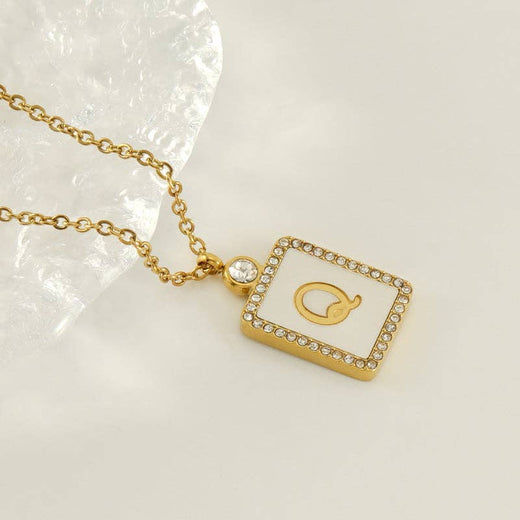 Rhinestone Shell Initial Charm Necklace