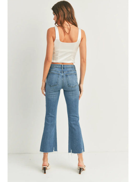 HR Distressed Hem Cropped Flare Jeans